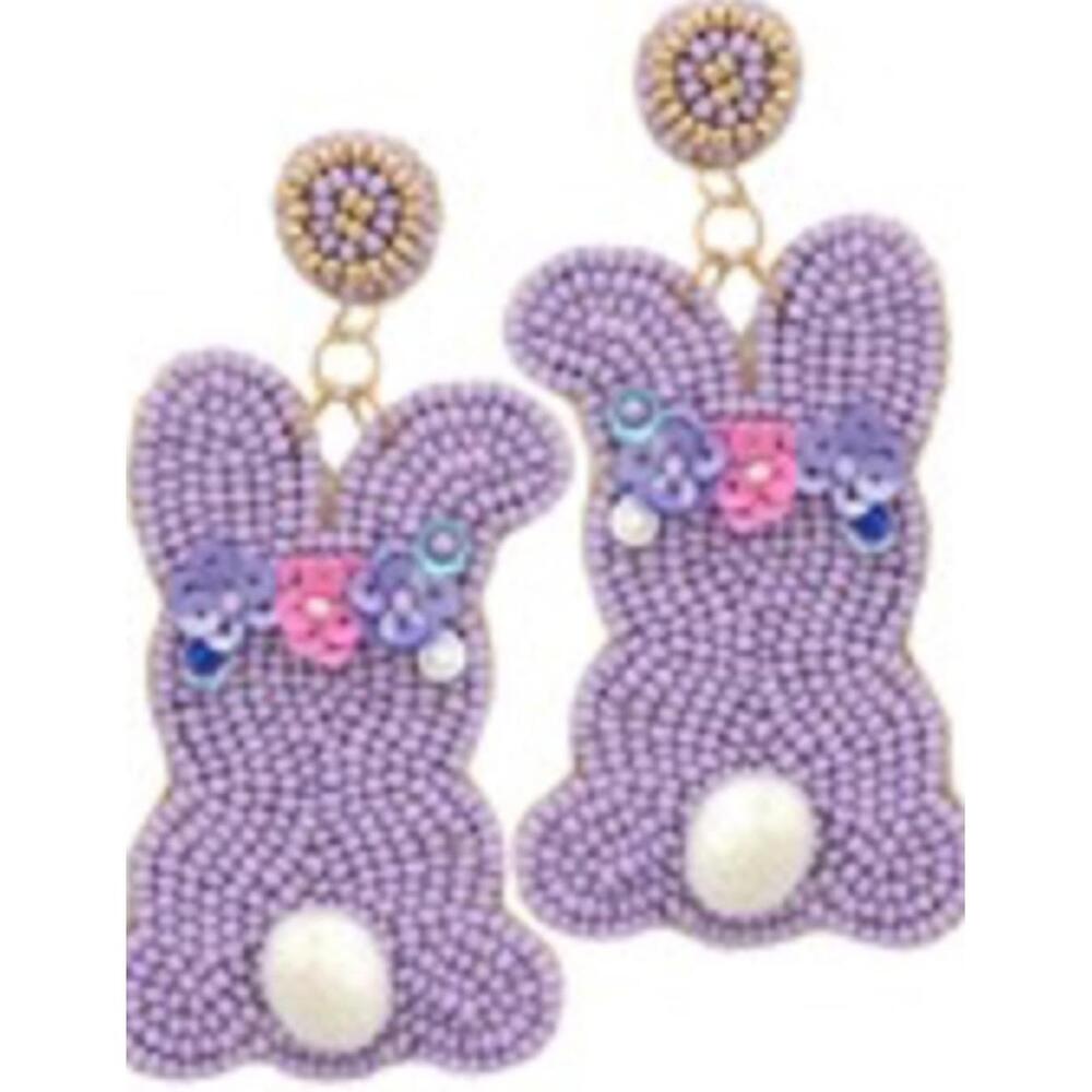 Easter Bunny & Flower Bead Earrings: Purple